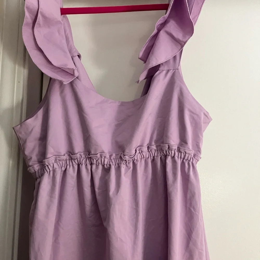 Anthropologie DREW Lilac Ruffle-Shoulder Midi Dress - Picture 7 of 8